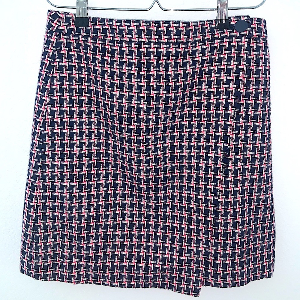 LOFT Navy, Pink and White Tweed A-Line Skirt